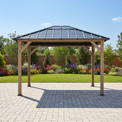 [08X10] Alora Heavy-Duty Fir Wood Hardtop Gazebo With Galvanized Steel Roof And Ceiling Hooks (SAK29467)