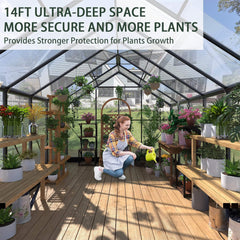 [08X14FT] Outdoor Polycarbonate Greenhouse With Roof Vents & Sliding Doors, 4MM (SAK19426)