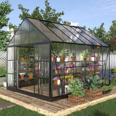 [10X12FT] Heavy-Duty Outdoor Walk-In Polycarbonate Patio Greenhouse With Sliding Doors & Vents (SAK92846)