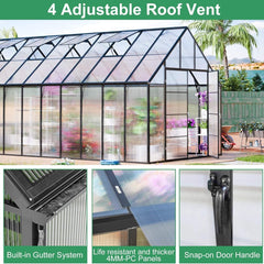 [10X20FT] Extra-Large Heavy-Duty Outdoor Backyard Greenhouse With Adjustable Roof Vents, 4MM (SAK59482)
