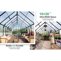 [10X20FT] Extra-Large Heavy-Duty Outdoor Backyard Greenhouse With Adjustable Roof Vents, 4MM (SAK59482)