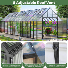 [10X36FT] Extra-Large Heavy-Duty Outdoor Walk-In Greenhouse With Adjustable Roof Vents, 4MM (SAK26174)