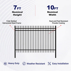 10x7 ft Steel Fence with 3 Rails, 30 Panels