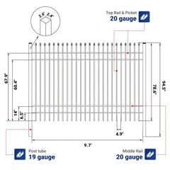 10x7 ft Steel Fence with 4 Rails, 30 Panels