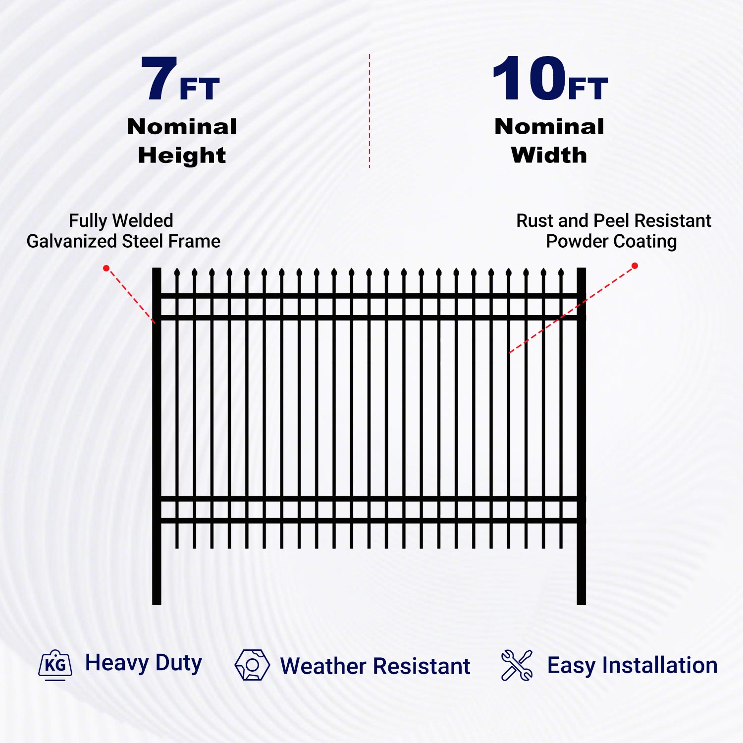 10x7 ft Steel Fence with 4 Rails, 30 Panels