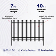 10x7 ft Steel Fence with 4 Rails, 30 Panels