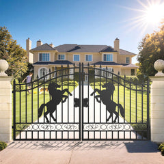 12x8 ft Dual Swing Driveway Steel Gate
