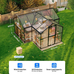 [12X12FT] Premium T-Shape Polycarbonate Greenhouse With UV Protection And Aluminum Frame (SAK27460)