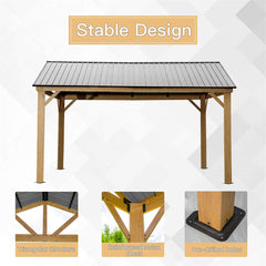 [12X14FT] Alora Hardtop All-Weather Outdoor Gazebo With Galvanized Steel Roof (SAK83261)