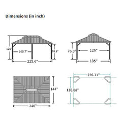 [12X20FT] Alora Heavy-Duty Outdoor Backyard Hardtop Gazebo With Netting And Curtains (SAK18352)