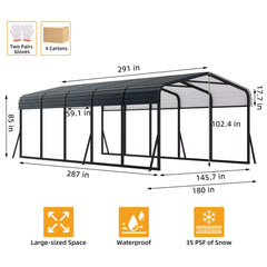 [12X24FT] Alora Large Heavy-Duty Outdoor Metal Carport Kit With Galvanized Steel Roof (SAK53849)