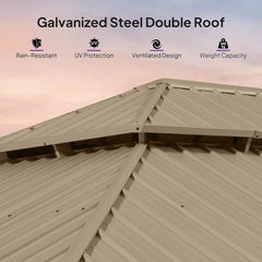 [14X28FT] Alora Extra-Large Hardtop Gazebo With Galvanized Steel Double Roof, Curtains And Netting (SAK85731)