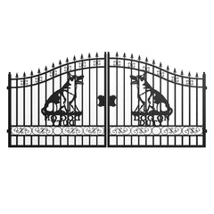 14x7 ft Steel Dual Swing Driveway Gate with Dog Pattern