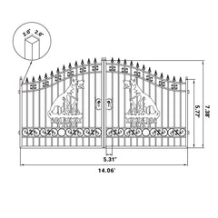 14x7 ft Steel Dual Swing Driveway Gate with Dog Pattern