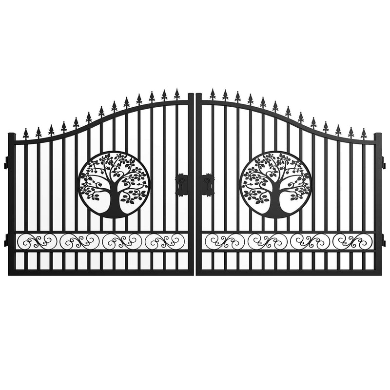 14x8 ft Steel Dual Swing Driveway Gate with Wider Goalposts