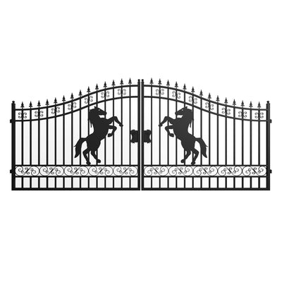 16x7 ft Steel Dual Swing Driveway Gate with Horse Pattern