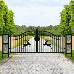 20x8 ft Dual Swing Driveway Gate with Ornamental Posts