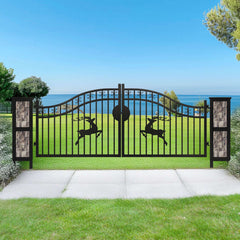 20x8 ft Dual Swing Driveway Gate with Ornamental Posts