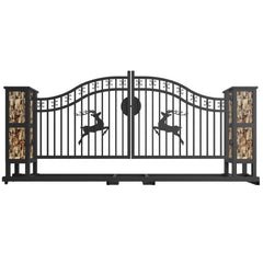 20x8 ft Dual Swing Driveway Gate with Ornamental Posts