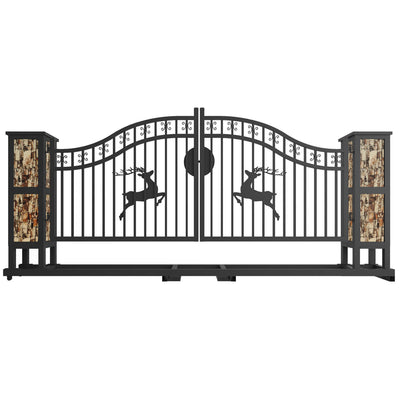20x8 ft Dual Swing Driveway Gate with Ornamental Posts