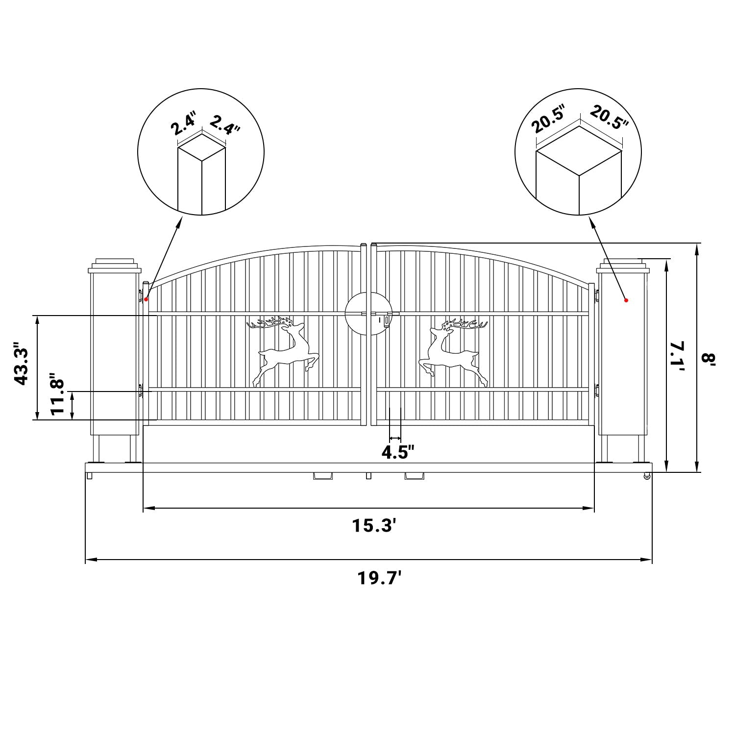 20x8 ft Dual Swing Driveway Gate with Ornamental Posts