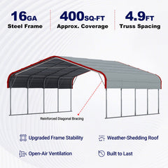 20x20 ft Heavy Duty Metal Garage Carport