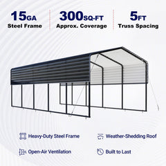 12'x25' Metal Carport with Corrugated Roof