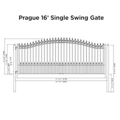 ALEKO Steel Single Swing Driveway Gate - PRAGUE Style - 16 x 6 Feet