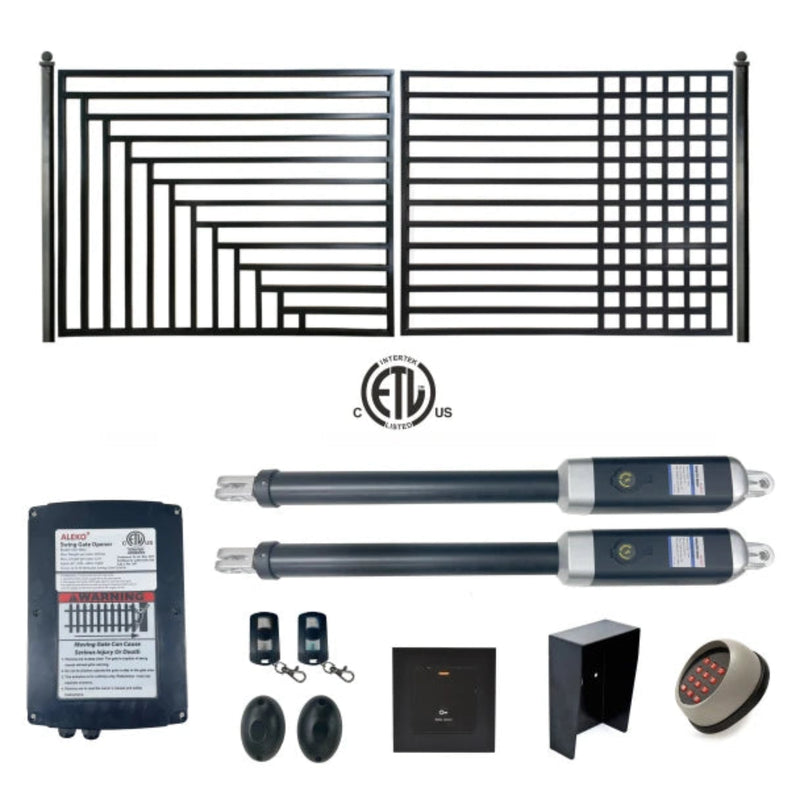 ALEKO Automated Steel Dual Swing Driveway Gate and Gate Opener Complete Kit – ETL Listed - Kyiv Style – 12 x 6 Feet