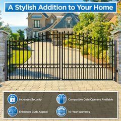 ALEKO Automated Steel Dual Swing Driveway Gate and Gate Opener Complete Kit – LONDON Style – 12 x 6 Feet - ETL Listed