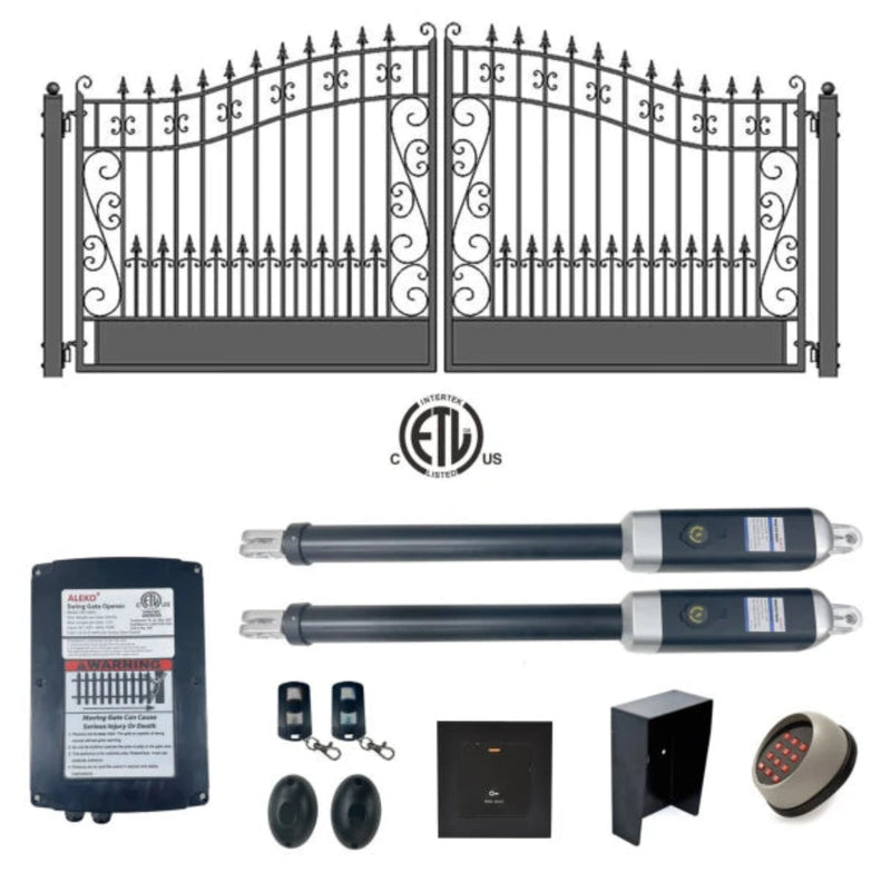 ALEKO Automated Steel Dual Swing Driveway Gate and Gate Opener Complete Kit – ETL Listed - Venice Style – 12 x 6 Feet