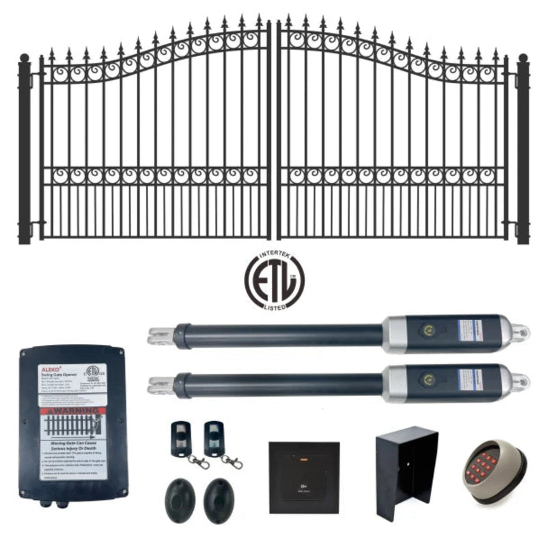 ALEKO Automated Steel Dual Swing Driveway Gate and Gate Opener Complete Kit – LONDON Style – 14 x 6 Feet - ETL Listed
