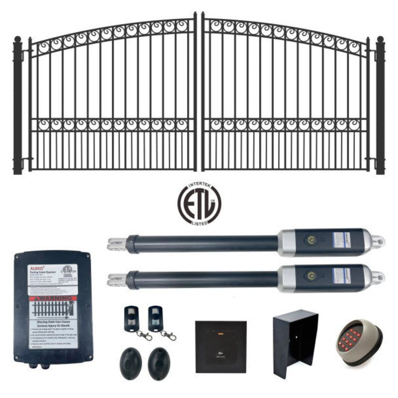 ALEKO Automated Steel Dual Swing Driveway Gate and Gate Opener Complete Kit – PARIS Style – 14 x 6 Feet - ETL Listed