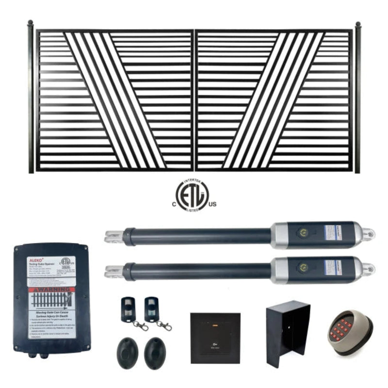 ALEKO Automated Steel Dual Swing Driveway Gate and Gate Opener Complete Kit – ETL Listed - Sofia Style – 14 x 6 Feet
