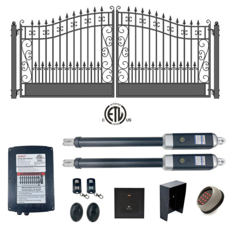 ALEKO Automated Steel Dual Swing Driveway Gate and Gate Opener Complete Kit – ETL Listed - Venice Style – 14 x 6 Feet
