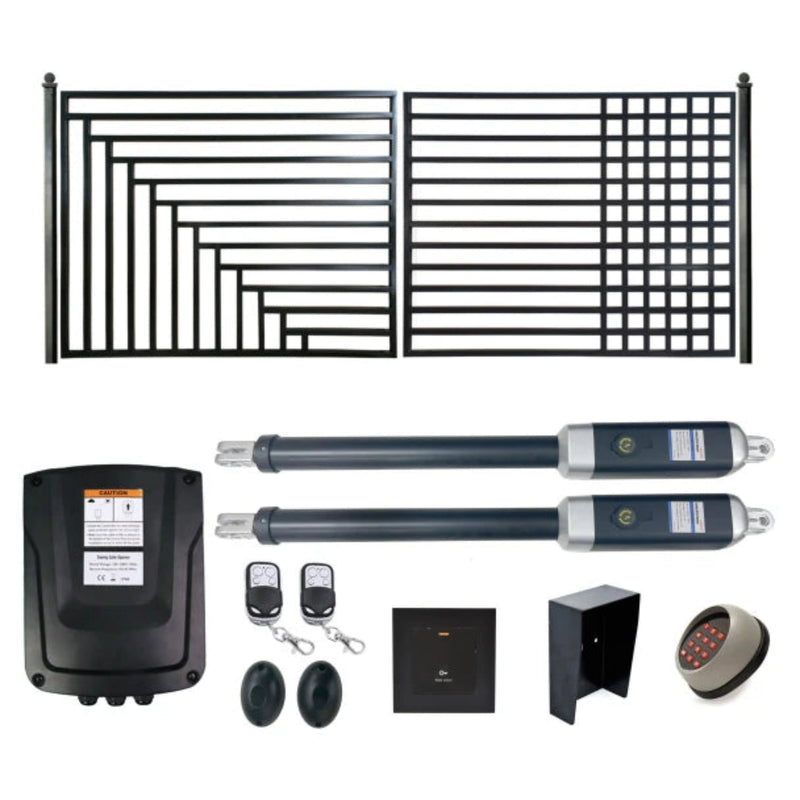 ALEKO Automated Steel Dual Swing Driveway Gate and Gate Opener Complete Kit – Kyiv Style – 16 x 6 Feet