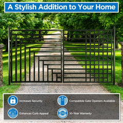ALEKO Automated Steel Dual Swing Driveway Gate and Gate Opener Complete Kit – Kyiv Style – 16 x 6 Feet