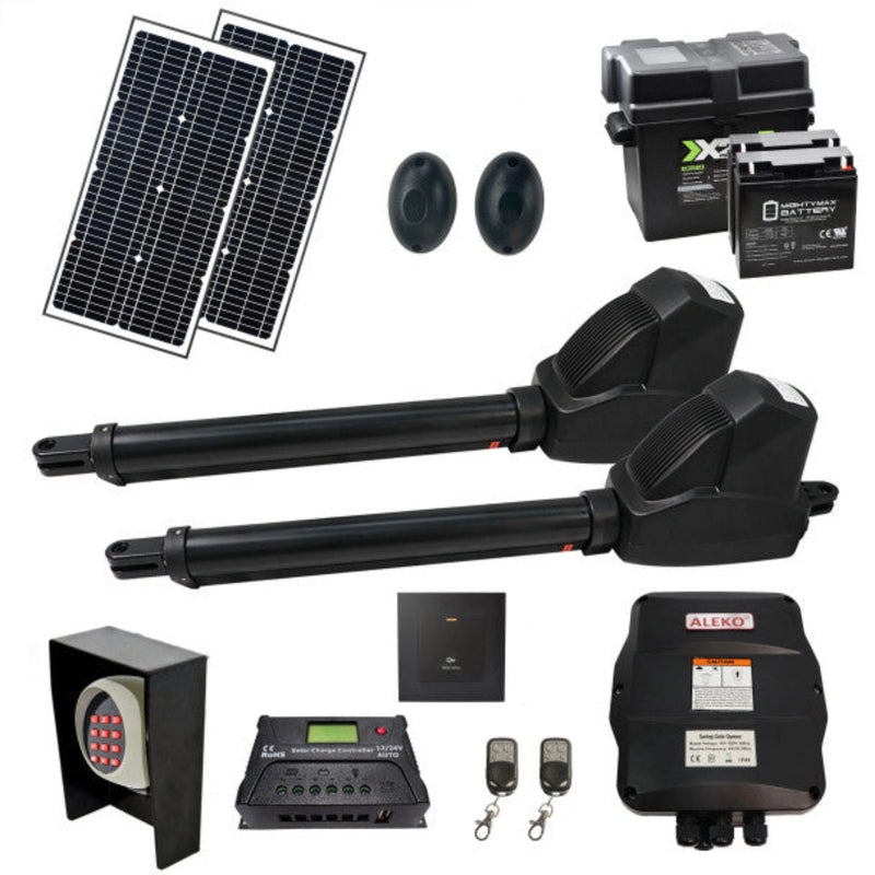 ALEKO Dual Swing Gate Operator - AS1200 AC/DC - Solar Kit 60W
