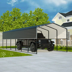 30L x 12W x 11H ft Metal Carport with Corrugated Roof - Black