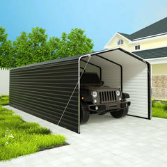 26L x 12W x 9.6H ft. Metal Carport with Corrugated Roof and Sidewall Panels - Black