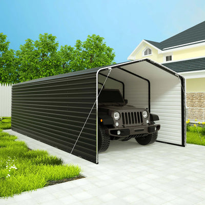 26L x 12W x 9.6H ft. Metal Carport with Corrugated Roof and Sidewall Panels - Black