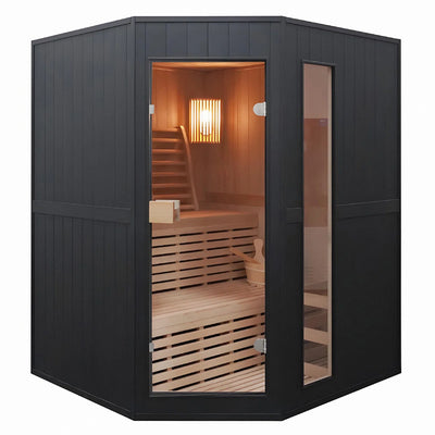 Aleko Canadian Hemlock Traditional Indoor Sauna – 4.5 Kw Ul Certified Electric Harvia Heater – Black Finish - 3-4 Person