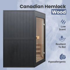 Aleko Canadian Hemlock Traditional Indoor Sauna – 4.5 Kw Ul Certified Electric Harvia Heater – Black Finish - 3-4 Person
