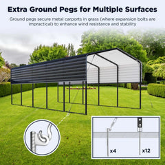 ALEKO 12 x 26 x 9.6' Metal Carport with Corrugated Roof - Black