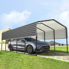 ALEKO 12 x 26 x 9.6' Metal Carport with Corrugated Roof - Black