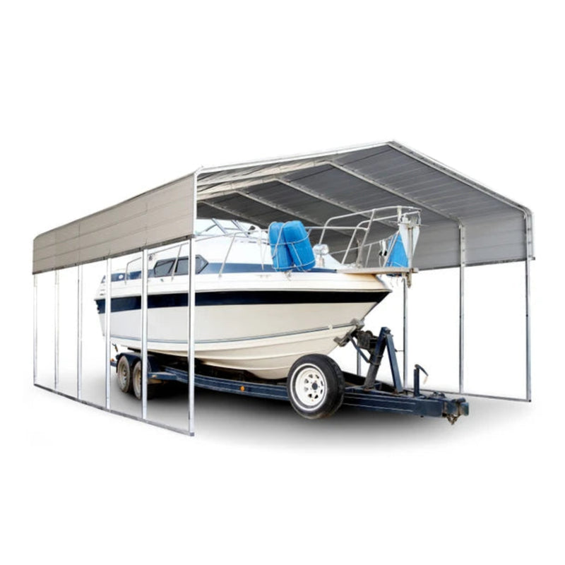 ALEKO 12x26 ft. Metal Carport with Corrugated Roof - Gray