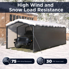ALEKO 12 x 26 x 9.6' Metal Carport with Corrugated Roof and Sidewall Panels - Black