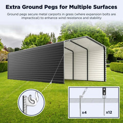 ALEKO 12 x 26 x 9.6' Metal Carport with Corrugated Roof and Sidewall Panels - Black