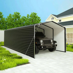 ALEKO 12 x 26 x 9.6' Metal Carport with Corrugated Roof and Sidewall Panels - Black