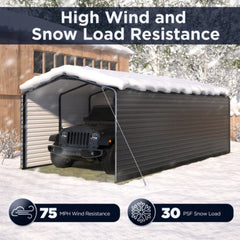 ALEKO 12 x 30 x 9.6' Metal Carport with Corrugated Roof and Sidewall Panels - Black